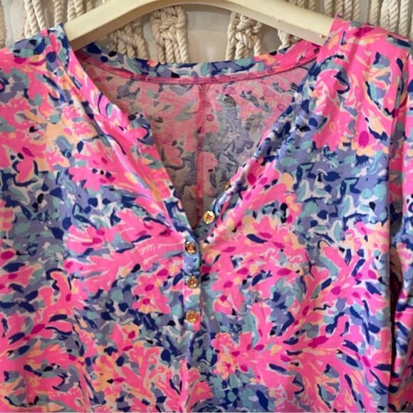 Lilly Pulitzer Vibrant Banyan Dress Size Small Coco Coral Bright Pink & Blue - Picture 3 of 7